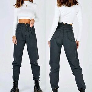 Princess Polly High Waisted Pleat Jeans Washed Black US 4